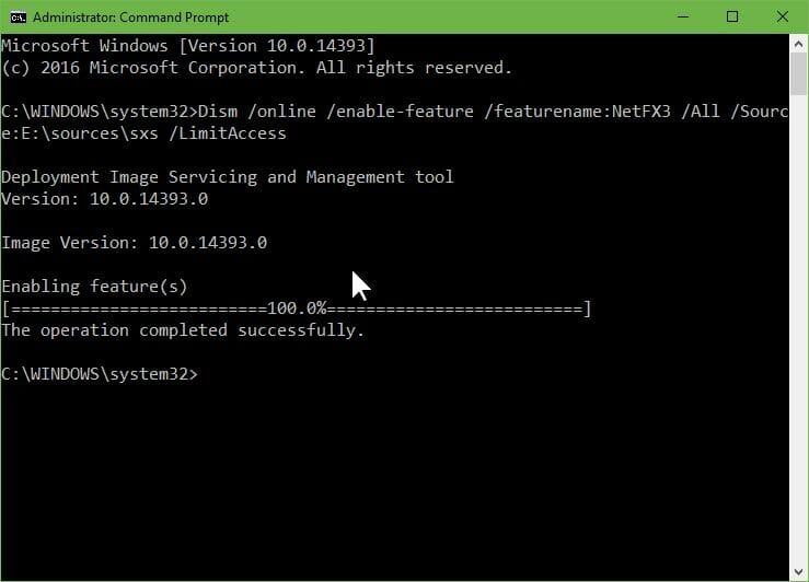 dot net framework 3.5 windows 10 completed